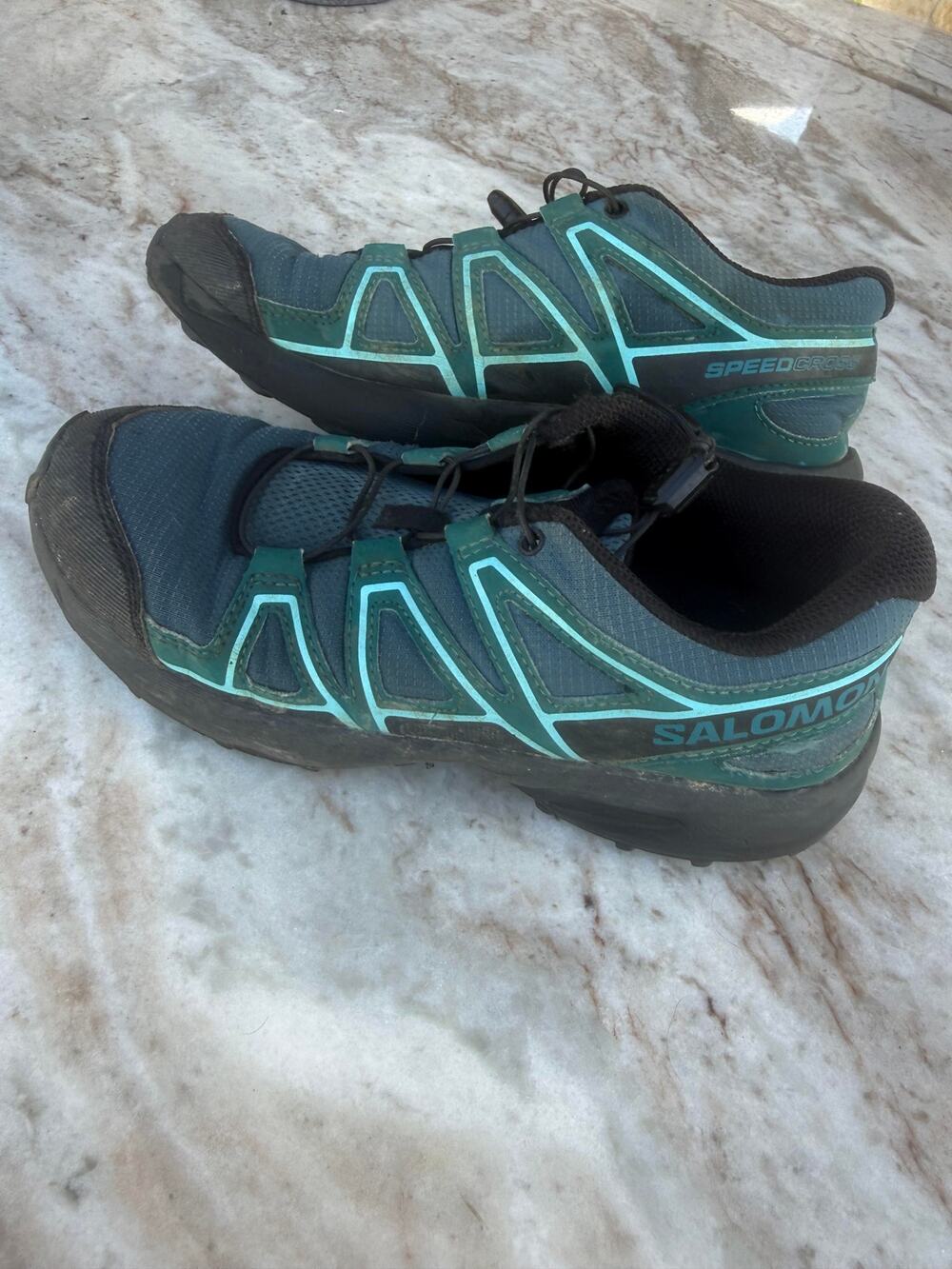 Salomon Speedcross Kids Youth 4 Trail Running Shoes Teal Blue Quicklace
